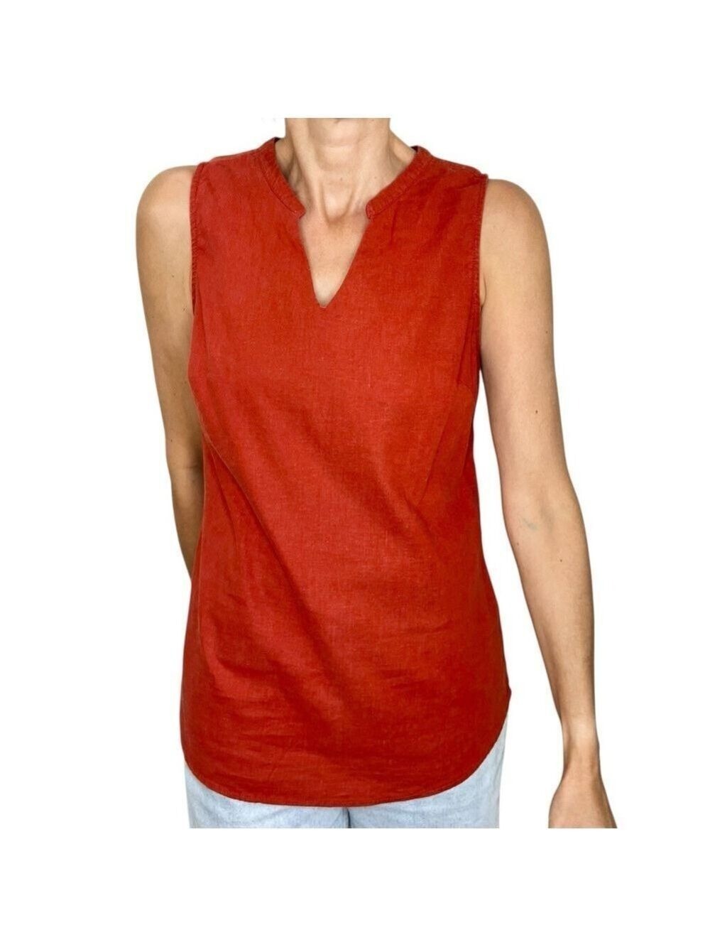 Max Cocos terracotta burnt orange cotton linen sleeveless v neck tunic top M